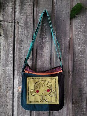 Reversible Crossbody Bag Detachable Panel Boho Canvas Floral Purse